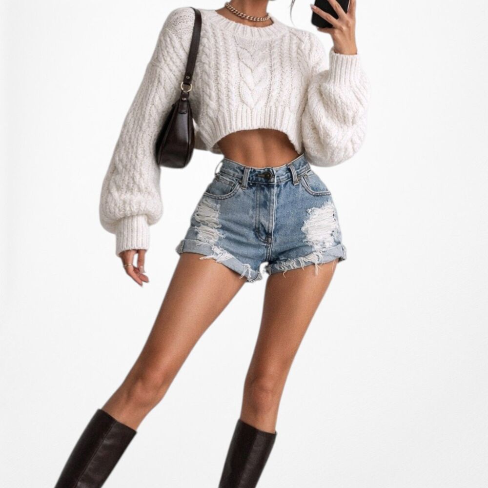 One Teaspoon Medium Wash Destroyed Distressed High Waisted Denim Shorts XS/S